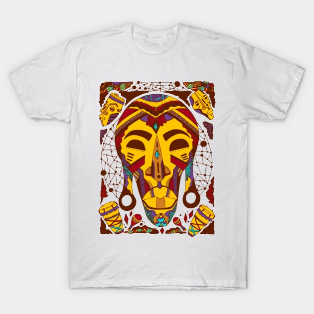 Mustard Brown Tribal African Mask T-Shirt by kenallouis